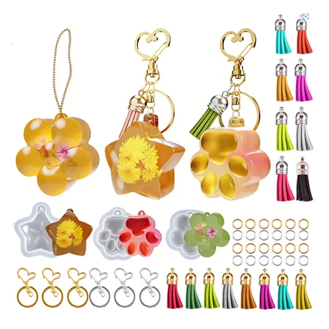 DLR1141 Factory Wholesale Small flower five pointed star cat claw keychain quicksand epoxy resin silicone molds