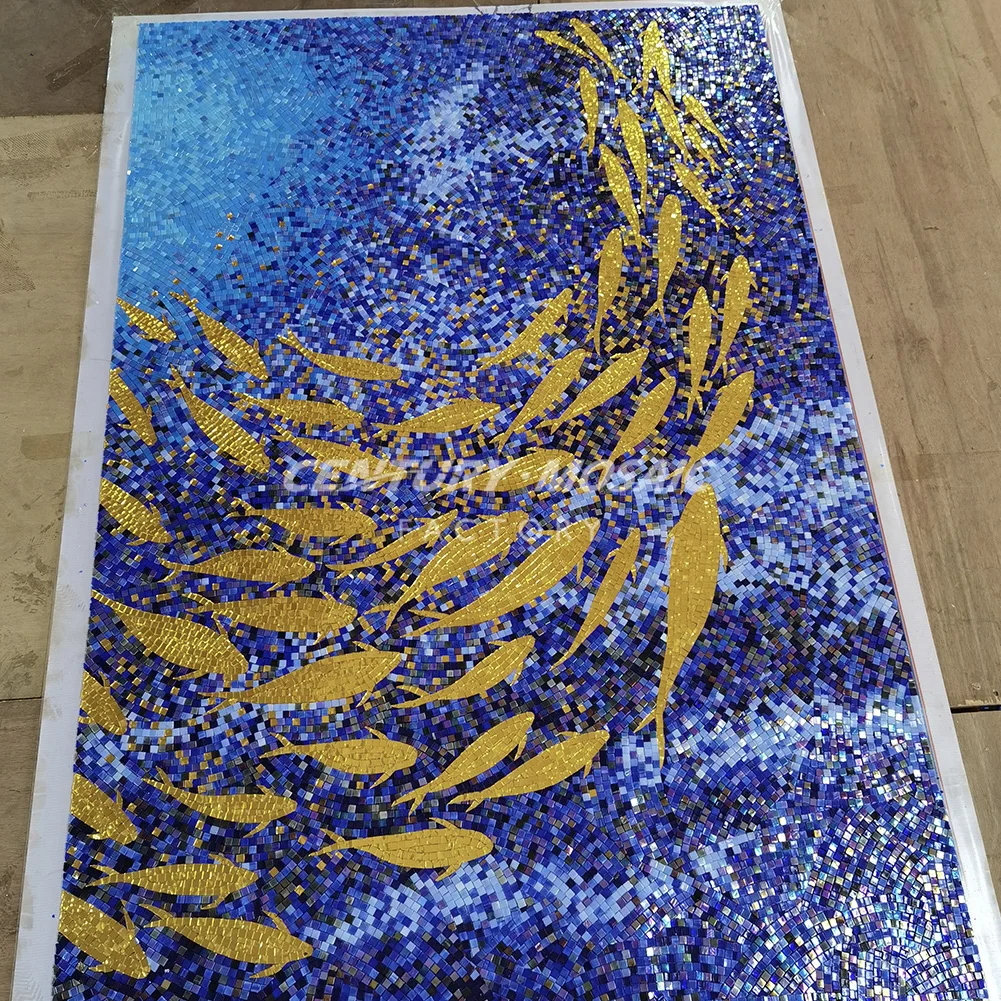 Centurymosaic Customized Handmade Fish Picture Patterns Glass Mural Art Mosaic Tile for Wall