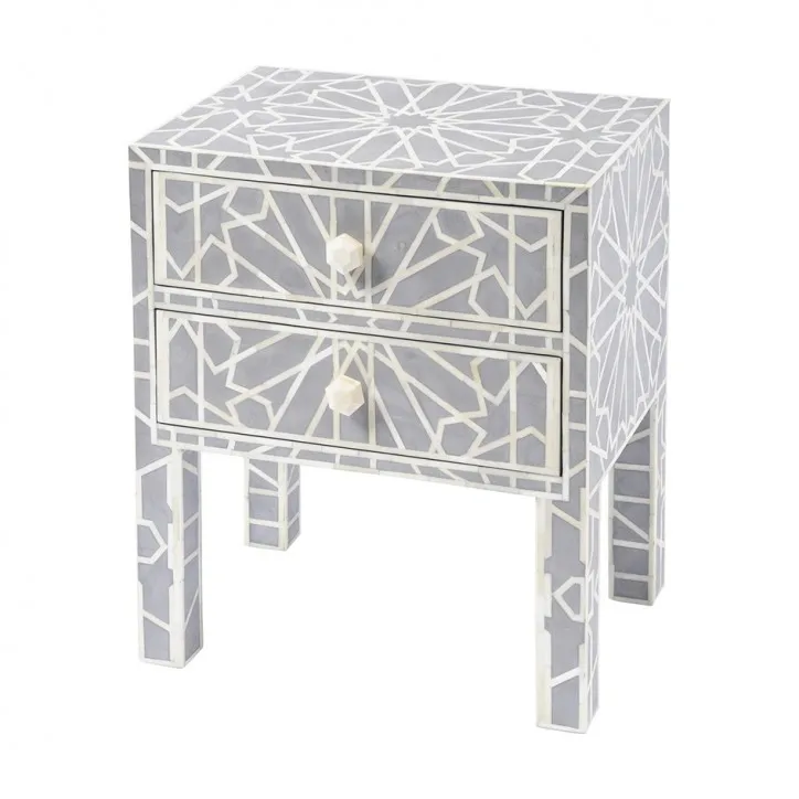 Antique Look Classic Design Mother Of Pearl Inlay Chest Drawer With Mirror