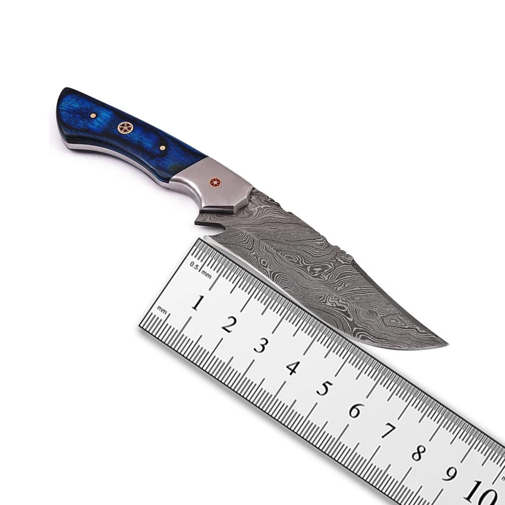 Custom Damascus Steel Hunting Bowie Knife Exotic Deer Horn Handle Hand made Camping Hunting knife With Leather Sheath