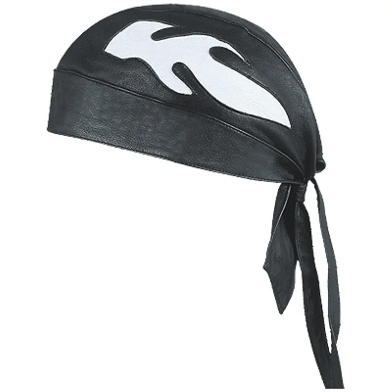 HMB-901H3 LEATHER FLAMES SKULLCAP DURAG HEAD WRAP BANDANA SKULLCAP HATS SCARF BIKER WEAR
