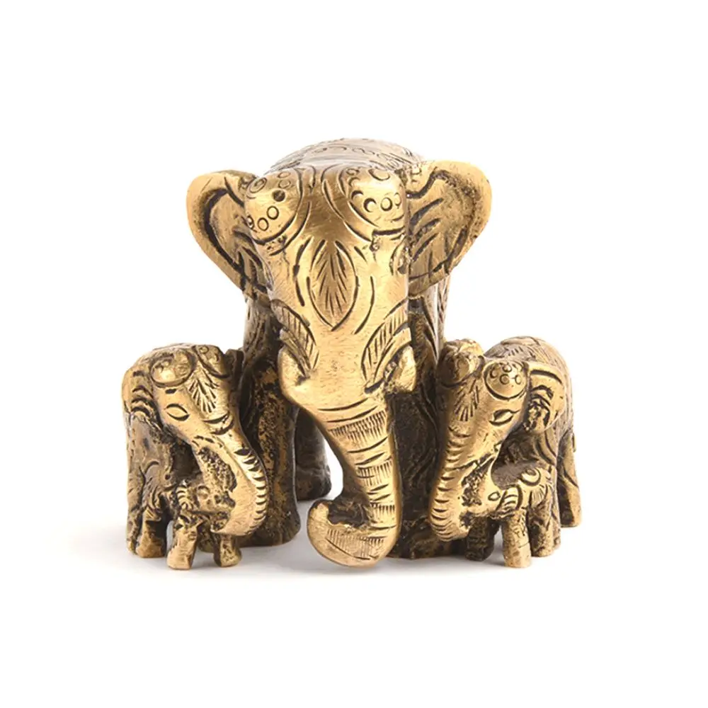 Handmade Indian Brass Antique Elephants Mother and Child Sculptures Figurine Statue Home Decor Gift Items Size:7 x 8 cm SMG-463
