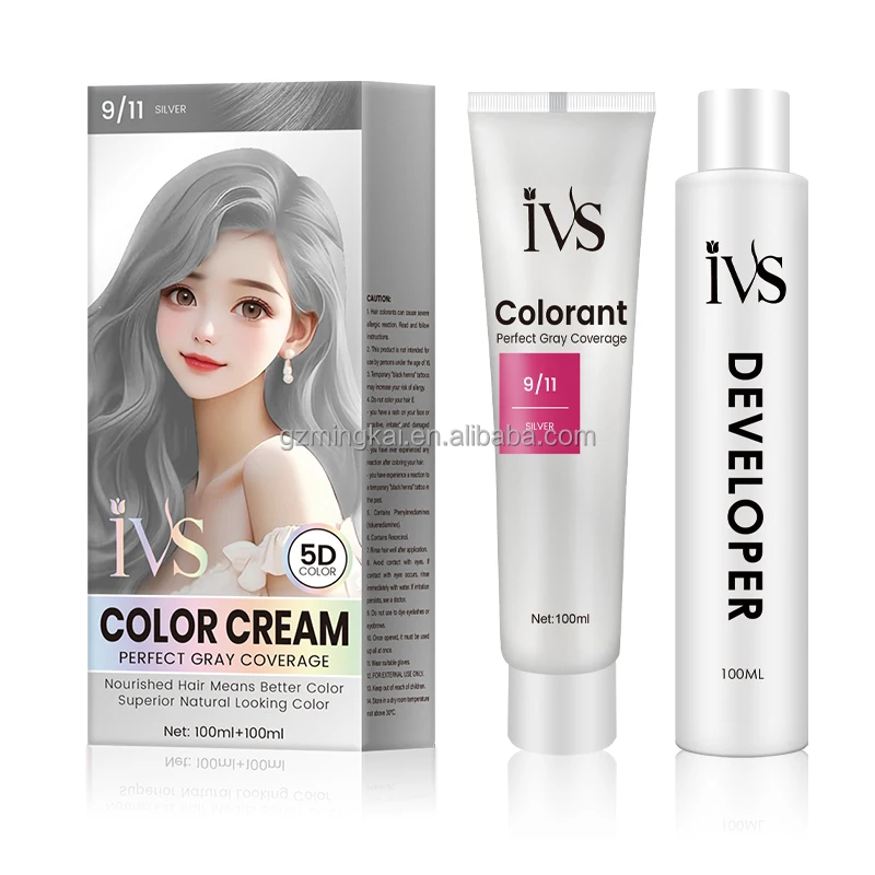 OEM Herbal No Ammonia And No PPD Professional Salon Silver IVS Hair Dye Cream Salon Use Permanent Natural Low Ammonia 100 Ml