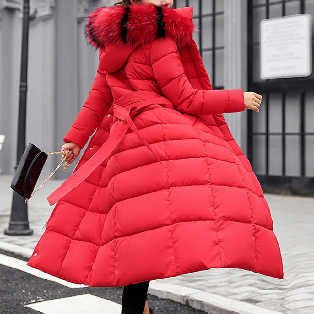Long Winter Coat Women Parkas Slim Casual Hooded Fur Collar Warm Jacket Outerwear Coat Streetwear Chaqueta Mujer Veste Femme