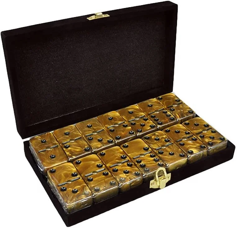 wholesale high quality bulk resin golden dominoes for sale Domino casino game marble effect dominoes with gold