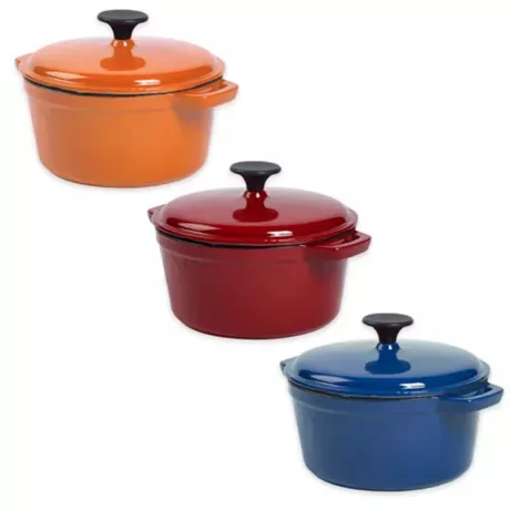 1.5L Cast Iron Covered Round Dutch Oven with Lid Enameled Casserole Pot French Oven Cookware with SS Knob for Baking Roasting