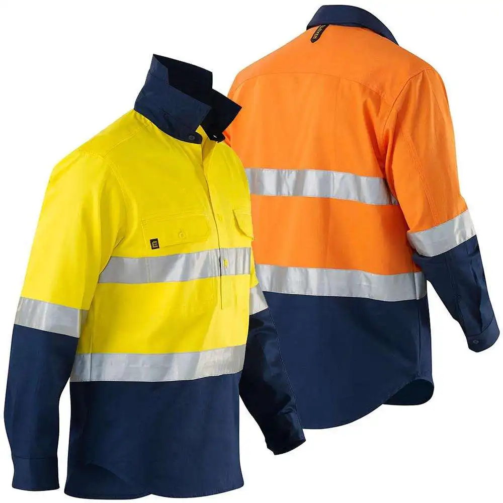 HF OEM EN473 Reflective High Visibility Heavy Duty Outdoor Work Safety Work Shirt Industrial Engineering Uniform Workwear