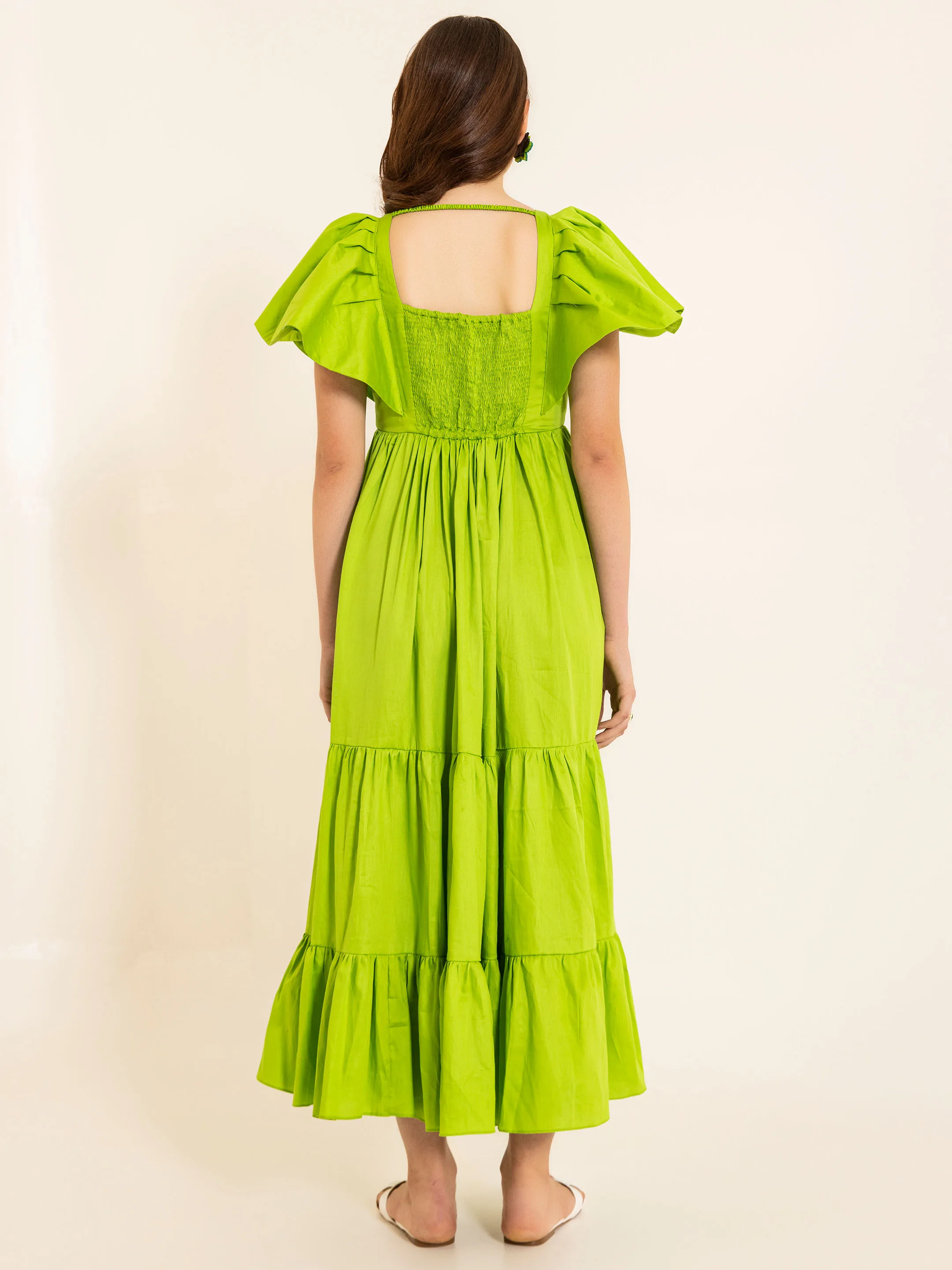 Custom Lime Zest Green Batman Sleeves Maxi Dress Best Quality High Finishing Product Women & Girls One Piece Dress At Low Price