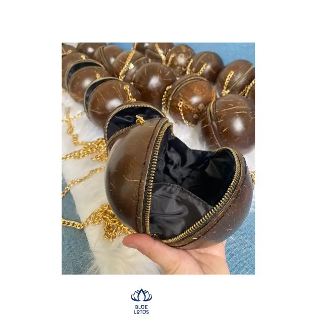 WHOLESALE New Design Genuine Coconut Purse ~ Zipper ~ Fabric Lined contact Ms Hani : +84 767 550 132