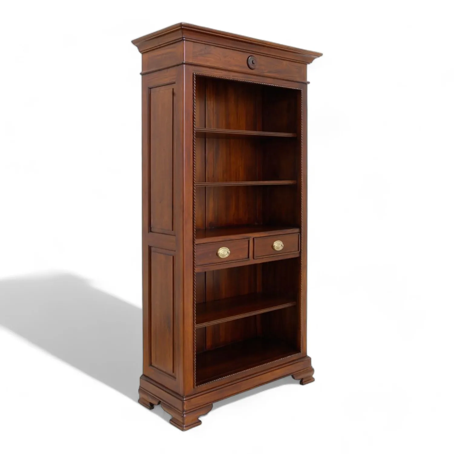 Victorian Furniture Solid Mahogany Wood Bookshelf with 2 Center Drawers and Adjustable Shelves Library Bookshelf for Living Room