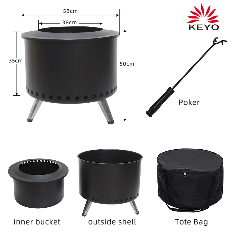 22 Inch fire Pit Stove Wood Fired Burning Foldable Portable Smokeless Fire Pits