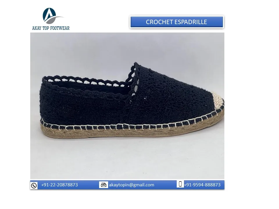 Fashion trend comfortable crochet lace espadrille Unique Light Weighted Breathable Assured Quality 100% Natural Crochet Fabric