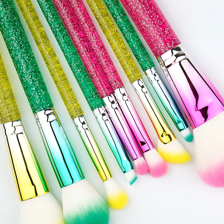 Wholesale High Quality 9Pcs Color Makeup Make Up Brush Set Custom Diamond Glitter Bling Crystal Handle Makeup Brush