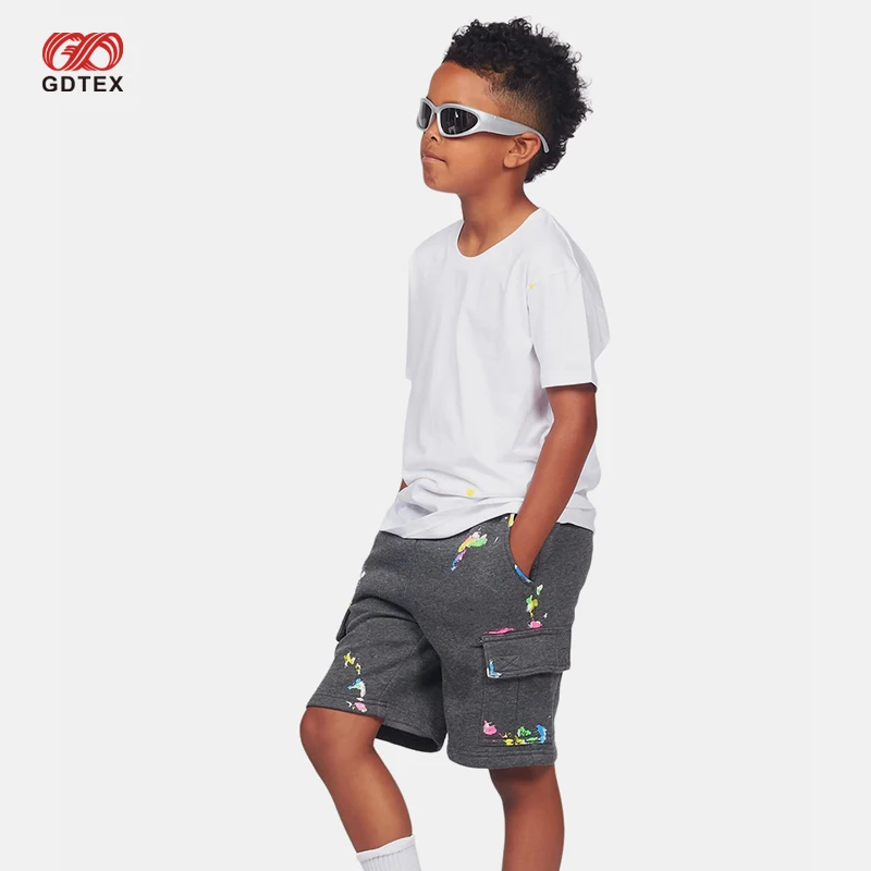 GDTEX Custom Negotiable Price Custom Summer High Street Children Boy Clothes Set SPLASH T shirt And Shorts 2Pcs Kid Clothing Set