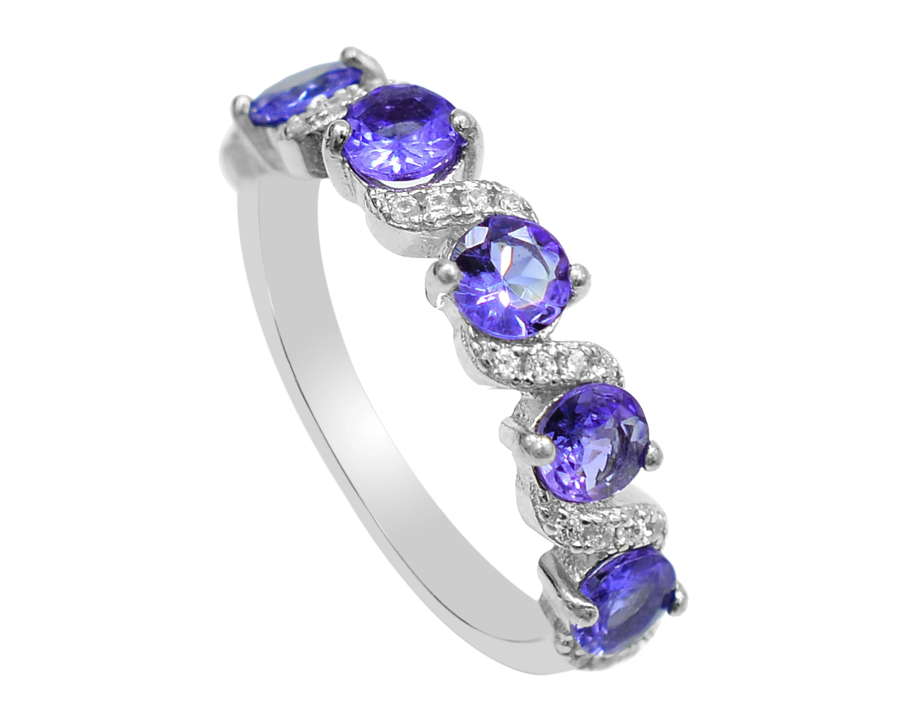 Новое поступление, натуральный камень насыщенного цвета 4 мм из танзанита круглой огранки, Стерлинговое Серебро 925 пробы, дизайнерский кластер, производство колец унисекс