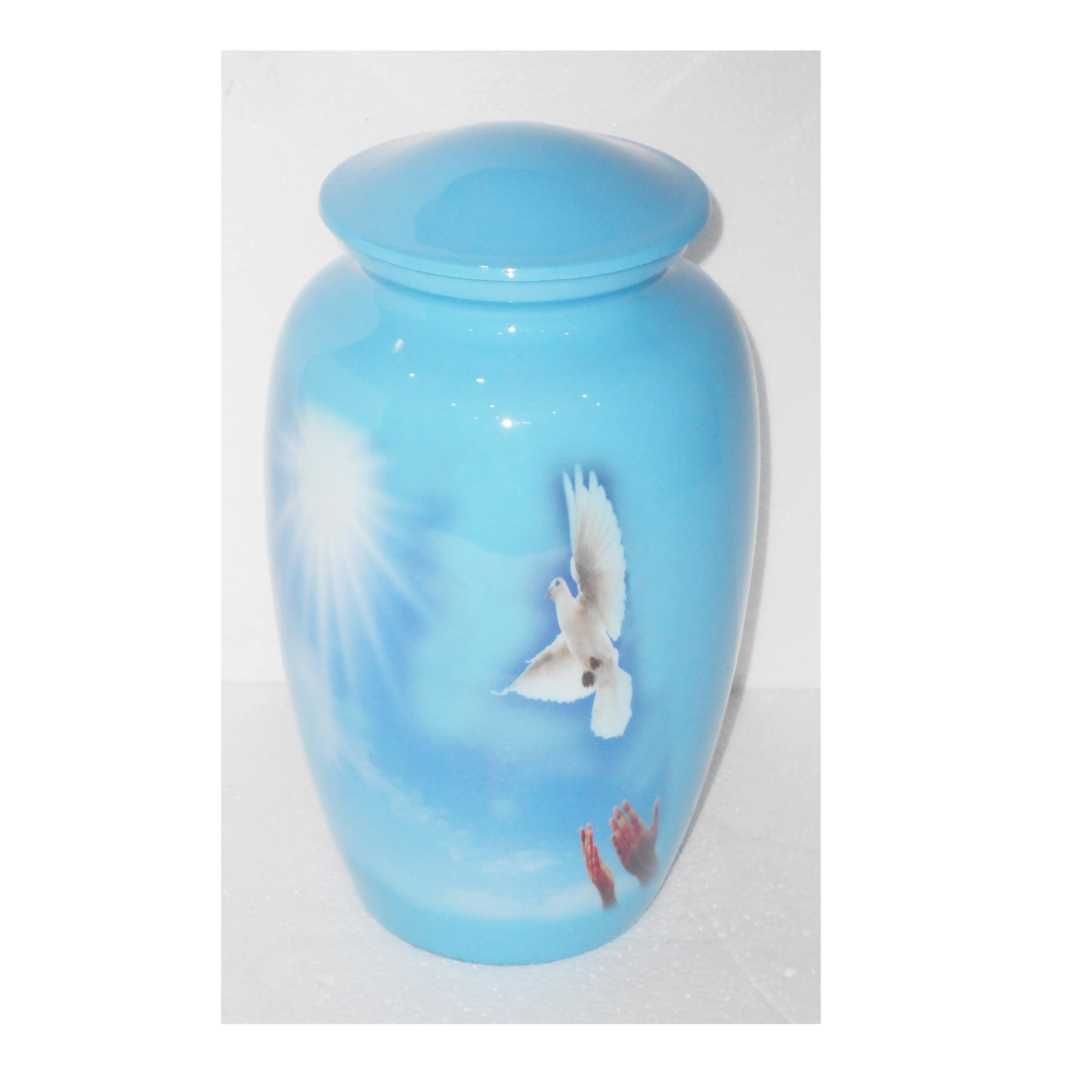 Blue Pigeon Standard Cremation Urns Memorial Container For Burial / Aluminium Metal Urns For Adult Ashes Adult Burial Urns
