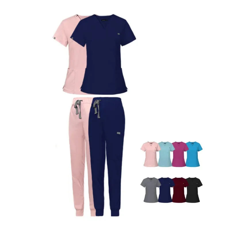 Scrub Set for Women Medical Nursing Uniform Natural Stretch Premium Modern V Neck Tops And Scrub Jogger Pants by Raw to Fine