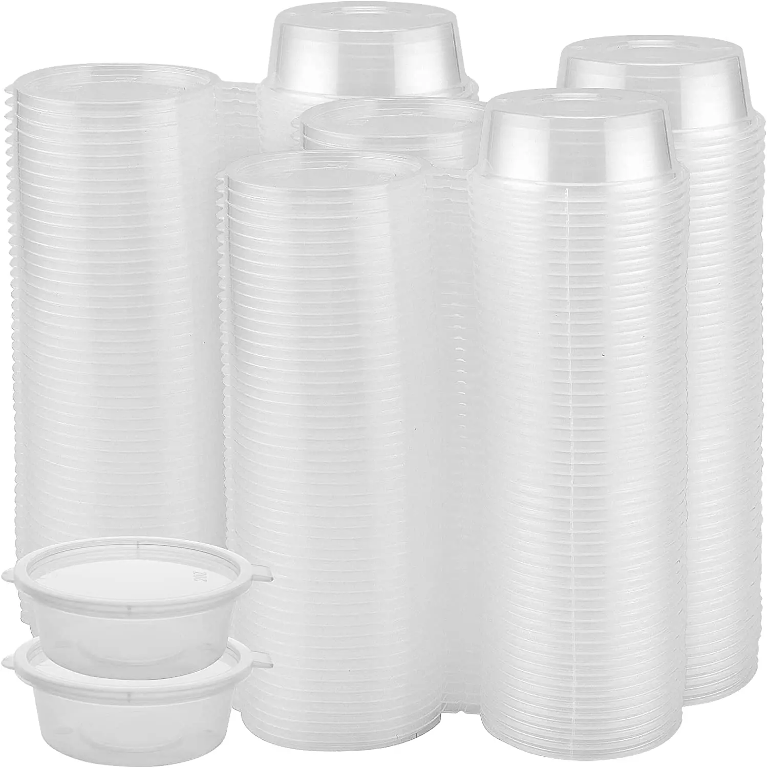 Plastic Portion Containers With Hinged Lids Small Food Sauce Pots for Takeaway