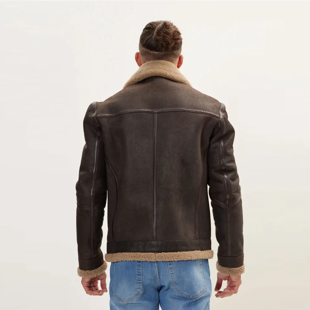 Premium Shearling Lined Leather Jacket Brown Luxurious Winter Fashion Outerwear for Men Casual Fashion Wear