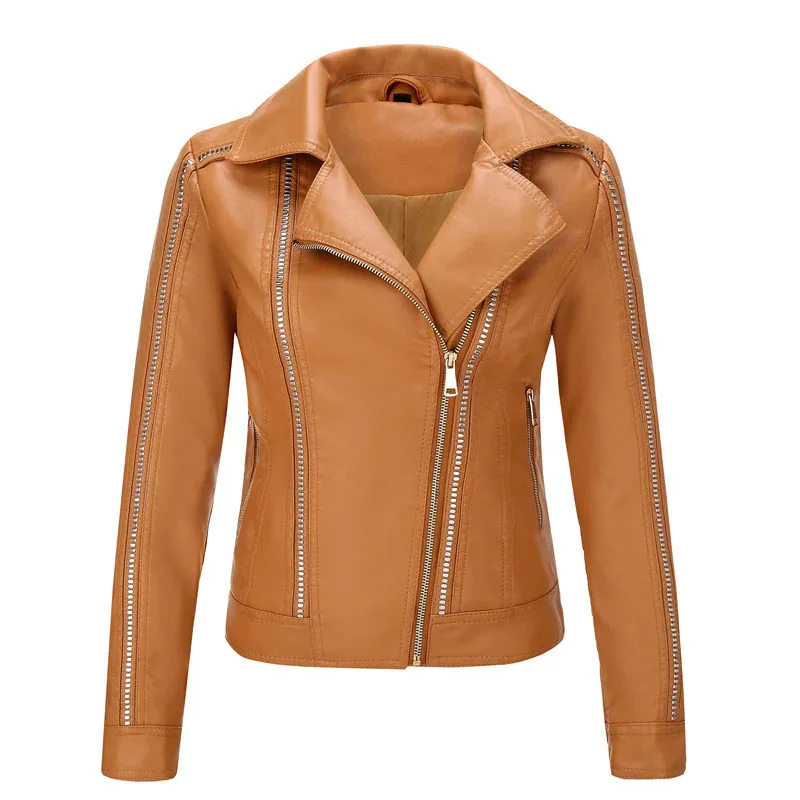 Leather jacket women punk short slim female autumn coat Turn down Collar motorcycle Jacket