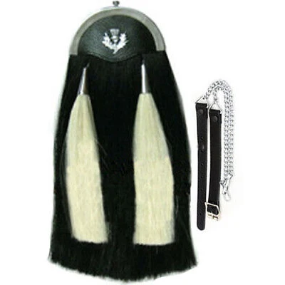 Si - White Long Horse Hair Sporran ( 100% Original ) With Plain Cantle