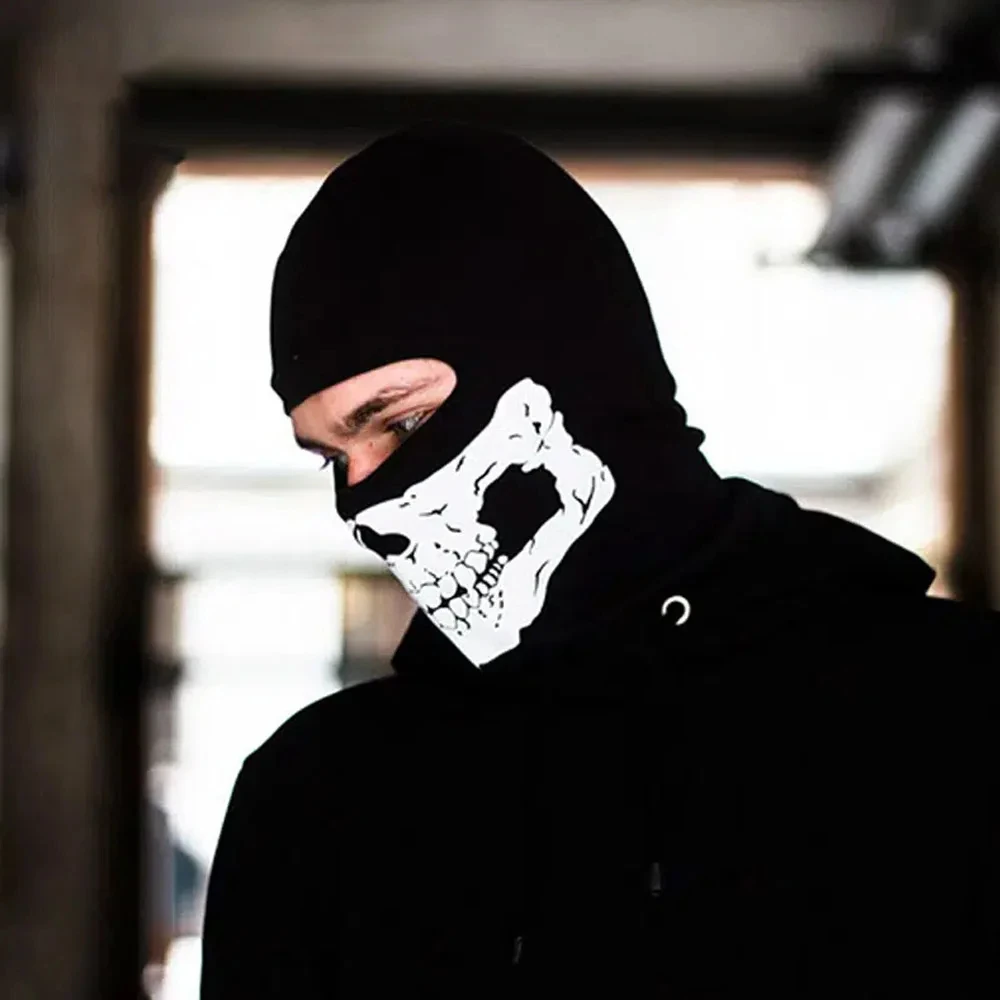 Halloween Skull Print Balaclava Costume Ghost Full Face Bike Face Mask Outdoor Motorcycle Riding Men Hat Ski Caps