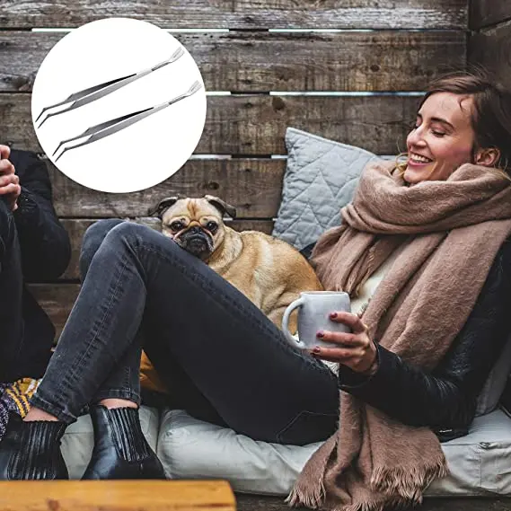 Professional Double Sided Stainless Steel Tick  Remover Tweezers Tick Remover Tool for Pets/ Professional Tick Tools