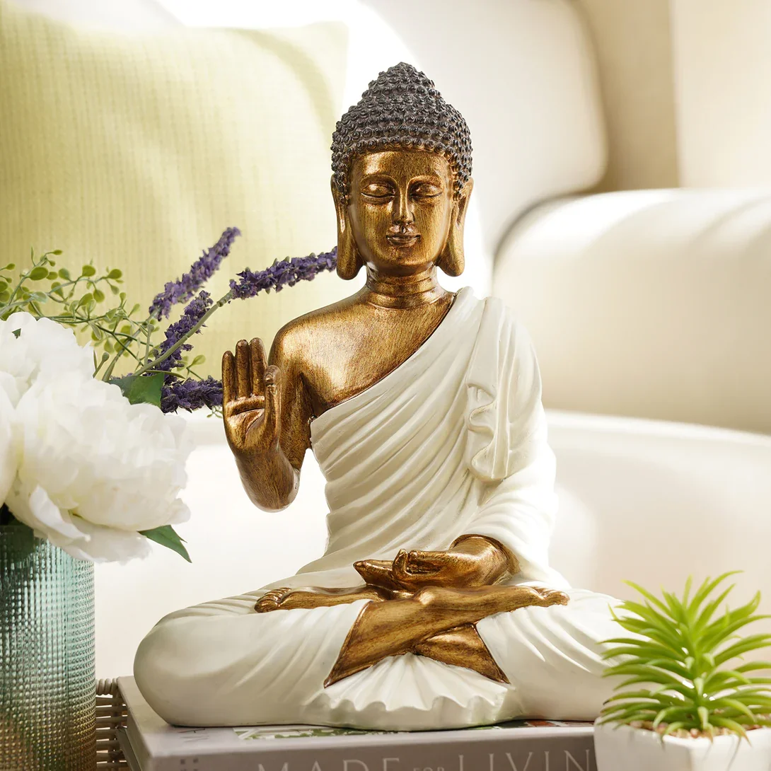 Direct Factory Supply Living Ivory Antique Finished Polyresin Buddha Figurine Gautama Buddha Sculptures