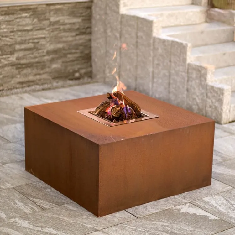 square gas and wooden burning home garden stove fire pit table outdoor corten steel smokeless firepit heater