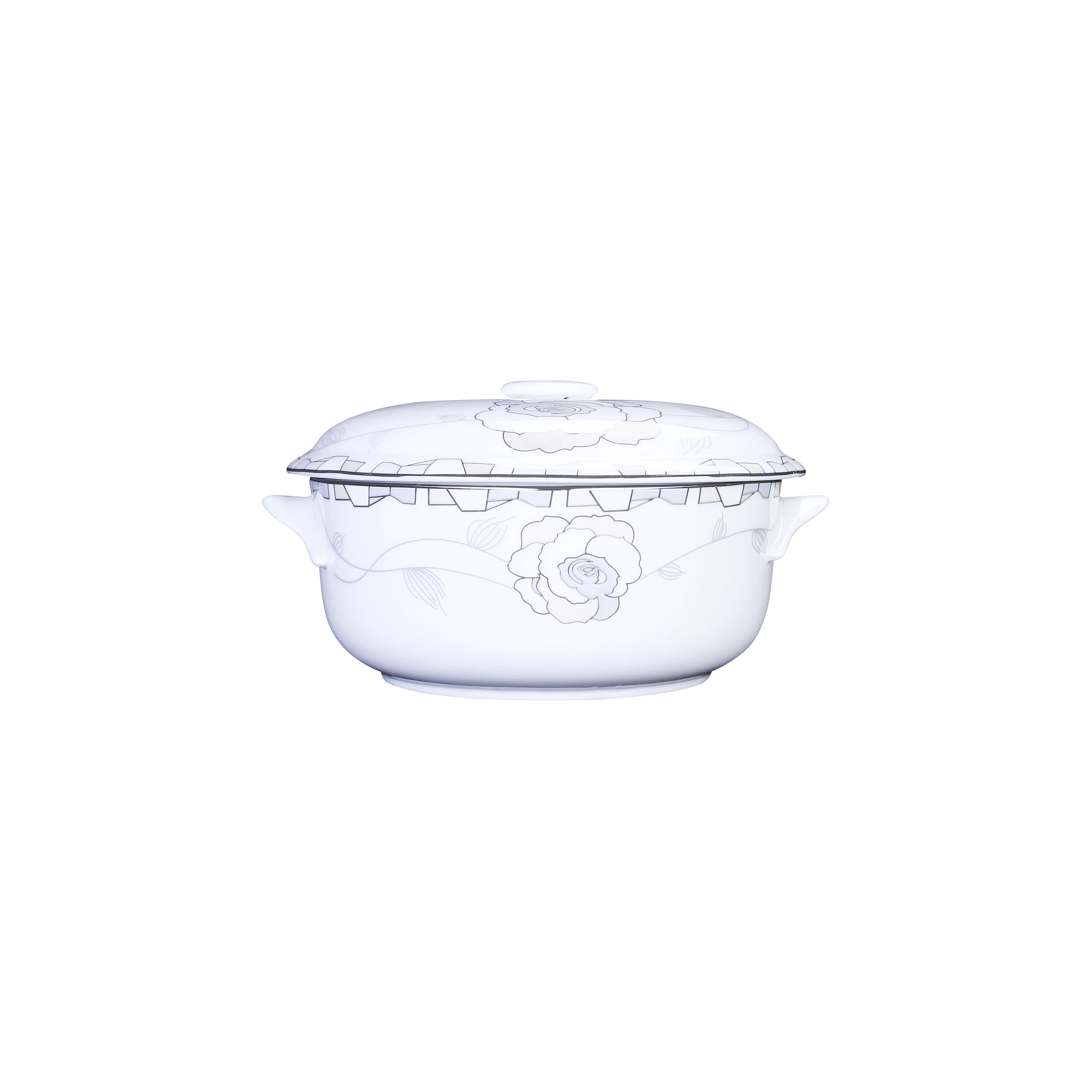 Amazon top seller product bowl with 2 ears and lid  floral pattern 02 porcelain tableware for luxury hotel wholesale Viet Nam