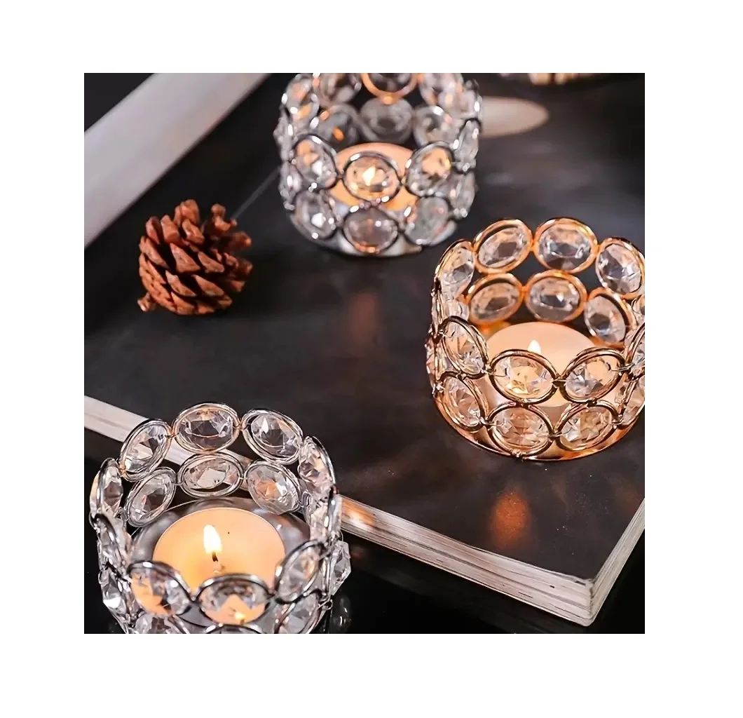 Hot sale clear Luxury Crystal Candle Vessels Glossy Glass Votive Tealight Candle Holders With Gold Rim For Decoration Products