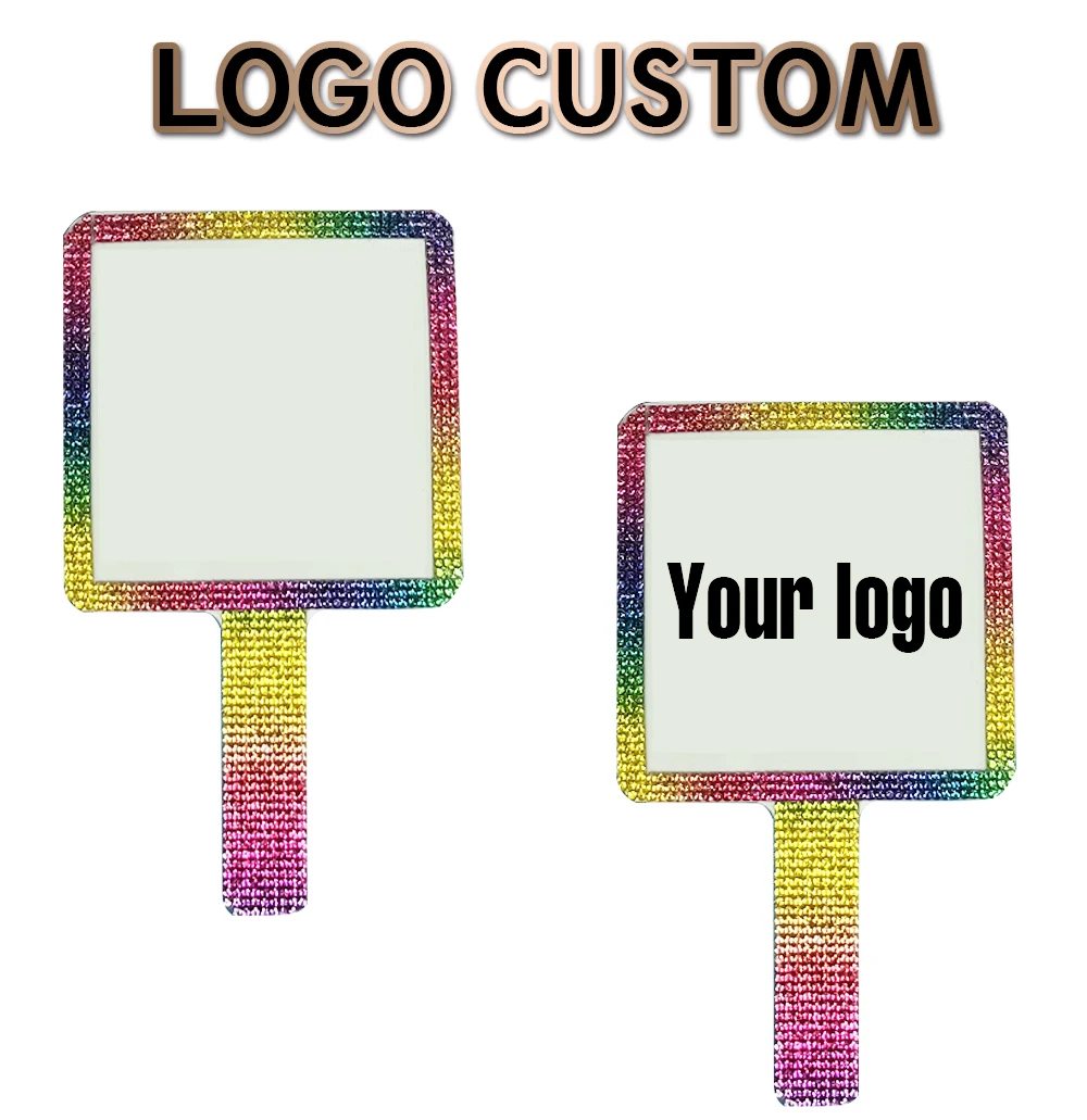 Free Logo Makeup Mirror Custom Logo Private Label Hand Pocket Mirror Wholesale ABS Plastic Hand Makeup Mirror