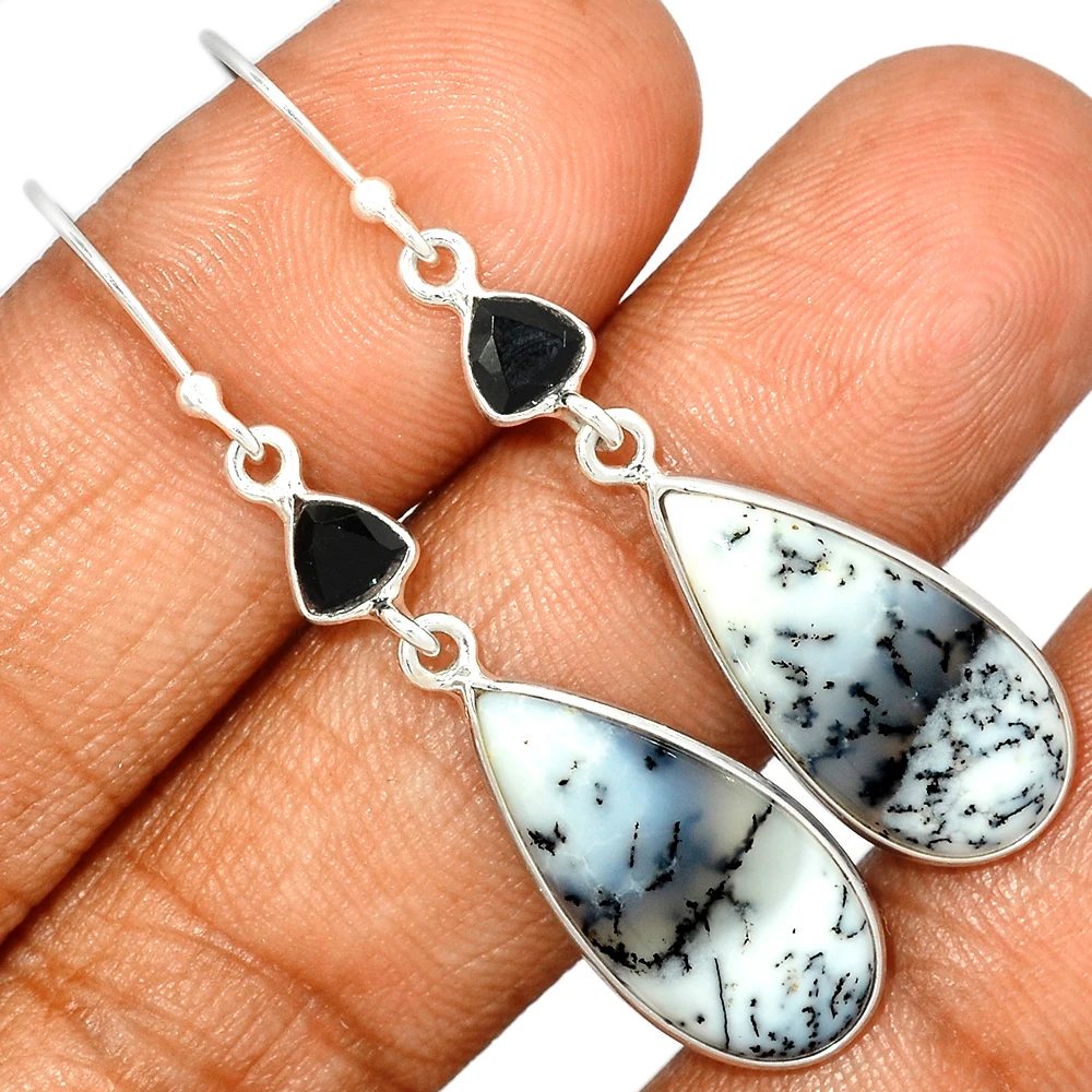 Мерлинит дендритический опал, ювелирные изделия из стерлингового серебра для мужчин и женщин