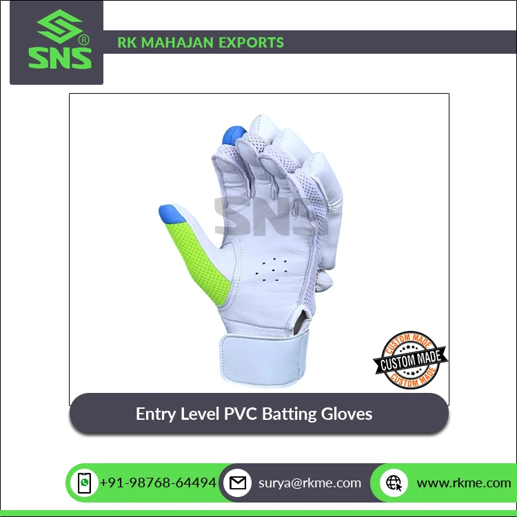 Leading Exporter of High Quality Fabric Palm and Padded with Cotton Cricket Entry Level PVC Batting Gloves for Bulk Buyers
