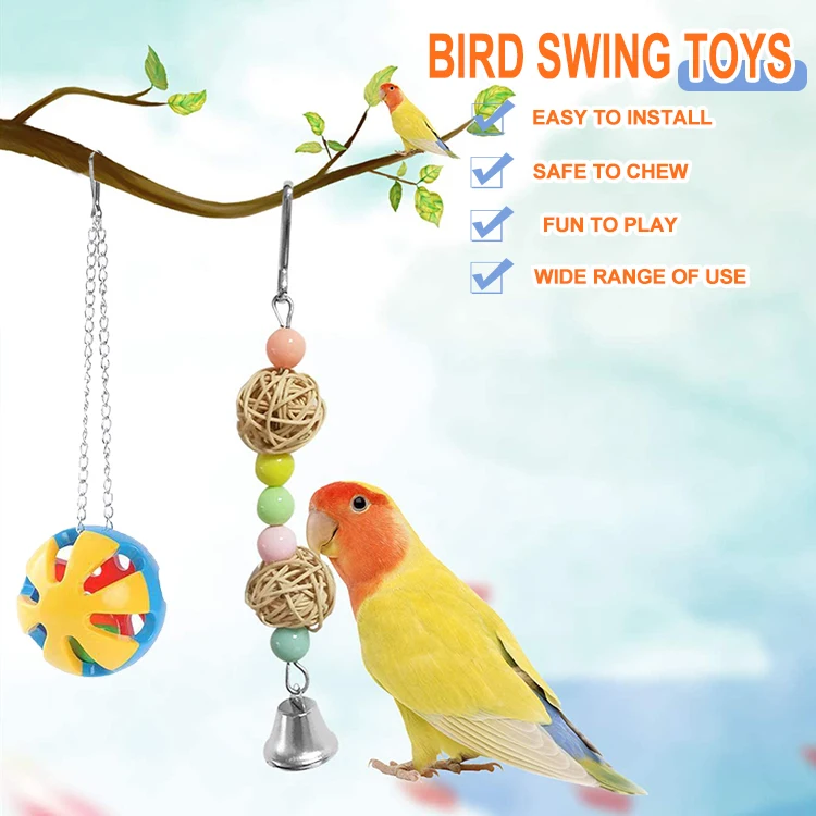 10 Pack Pet Bird Swing Hanging Chewing Climbing Parrot Perch Ladder Cage Toy Set