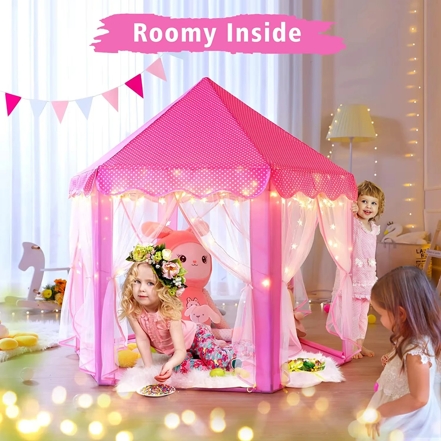 Customized Princess Tent Girls Large Playhouse Kids Castle Play With Star Lights Toy for Children Indoor and Outdoor Games