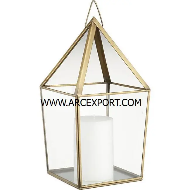 Golden Polished Candle Holder Lantern Prime Quality Metal With Clear Glass Lantern for Garden Decor Lantern in Cheapest Price