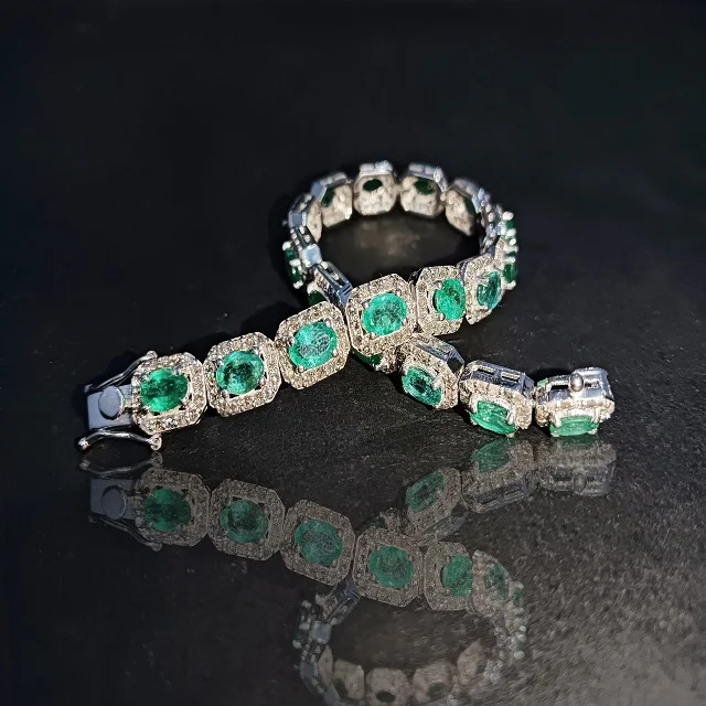 925 Sterling Silver & Diamond With Natural Green Emerald Bracelet For Women And Handmade Bracelet Gift For Her Emerald Jewelry