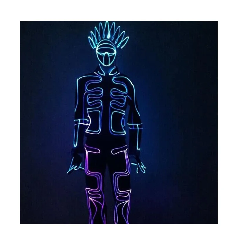 Led Cosplay Suits Optic Fiber Light Up Outfit Costume with Helmet for Men Dance Party