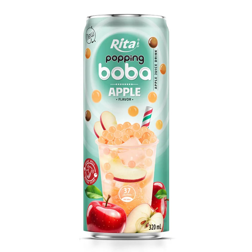 Factory Direct Best Popping boba with apple flavor canned Juice Drink Brand Wholesale Price HALAL Certified Fruit popping boba