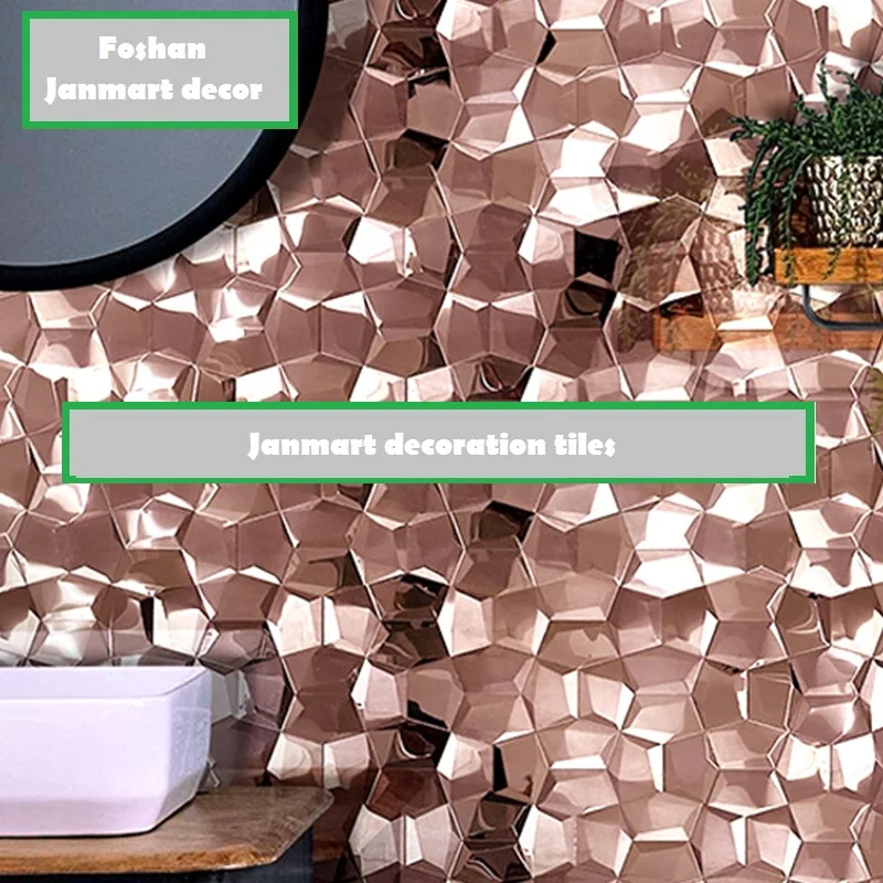3d pentagonal stainless steel metal mosaic tile bathroom bar restaurant wall brick decorative tiles