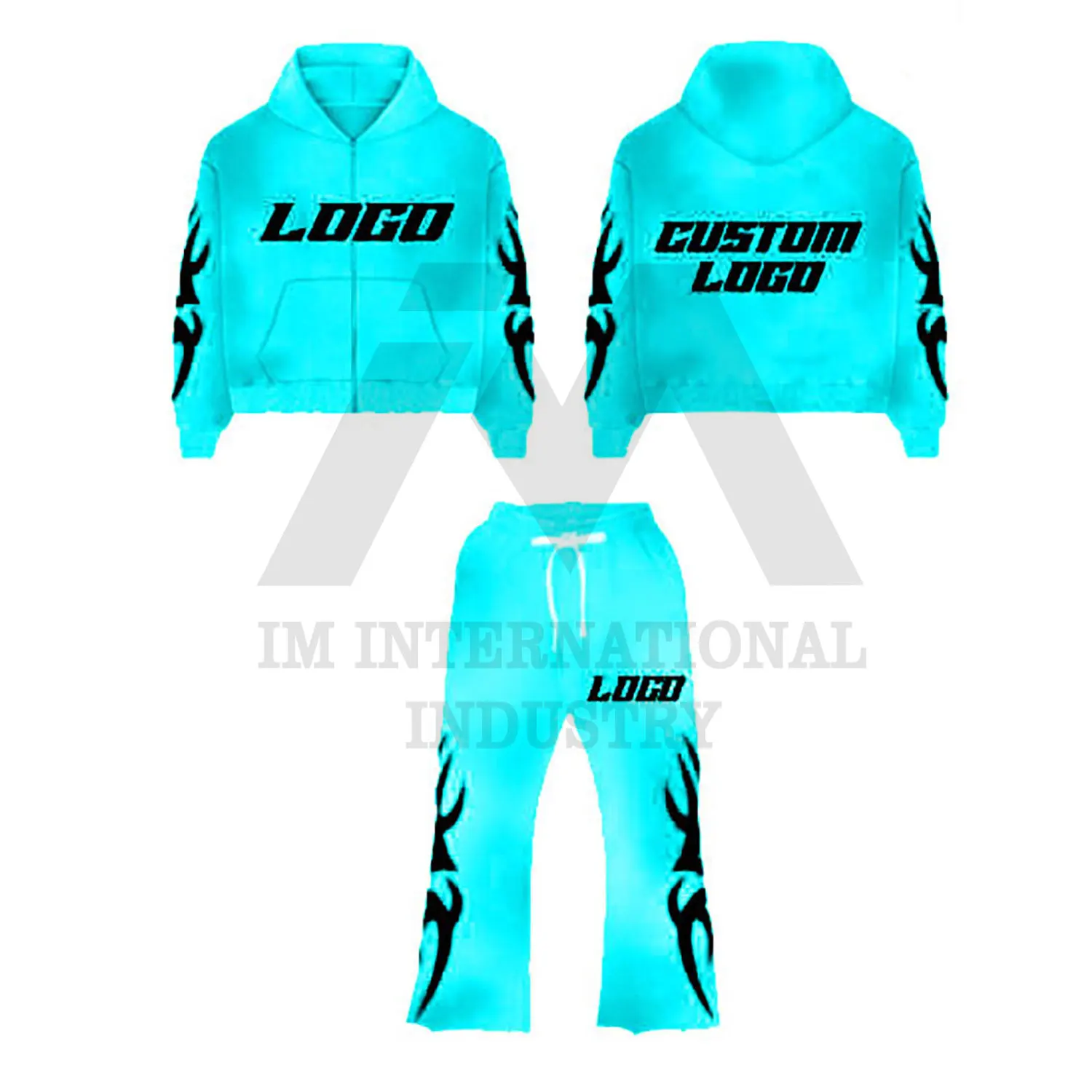 Wholesale Two-Piece Set Breathable Unisex Sun Faded Sweatpants and Hoodie OEM Heavyweight Flared Tracksuit with Joggers