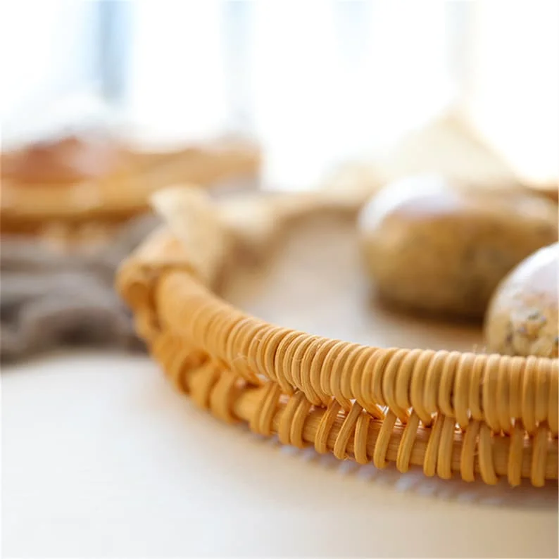 Handmade Woven Eco-friendly Rattan Storage Serving Decorative Basket Tray