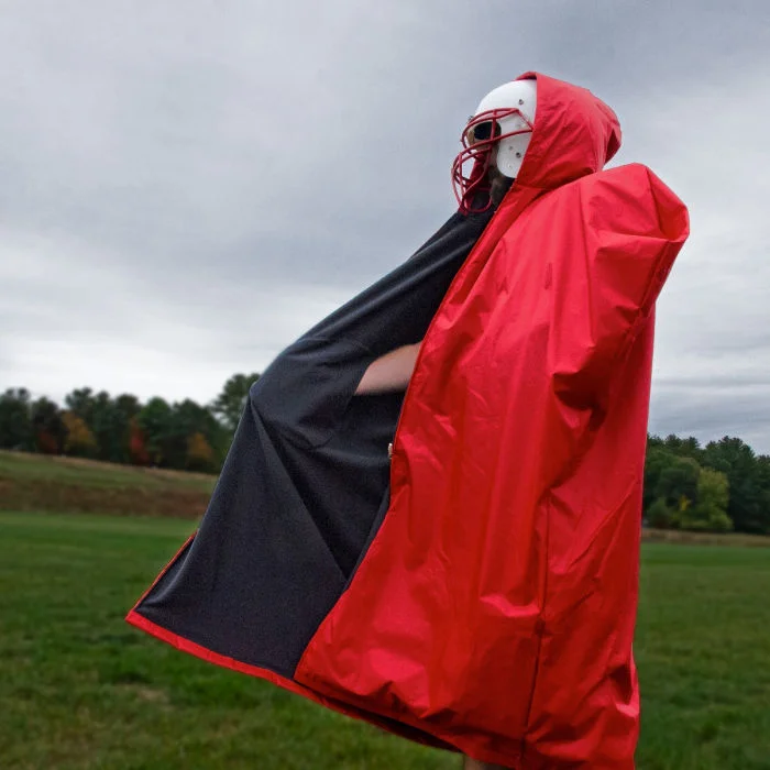American Football Adult Junior Fleece Lined Sideline Cape Team Waterproof Warm Protective Cape Hood and Inside Pocket