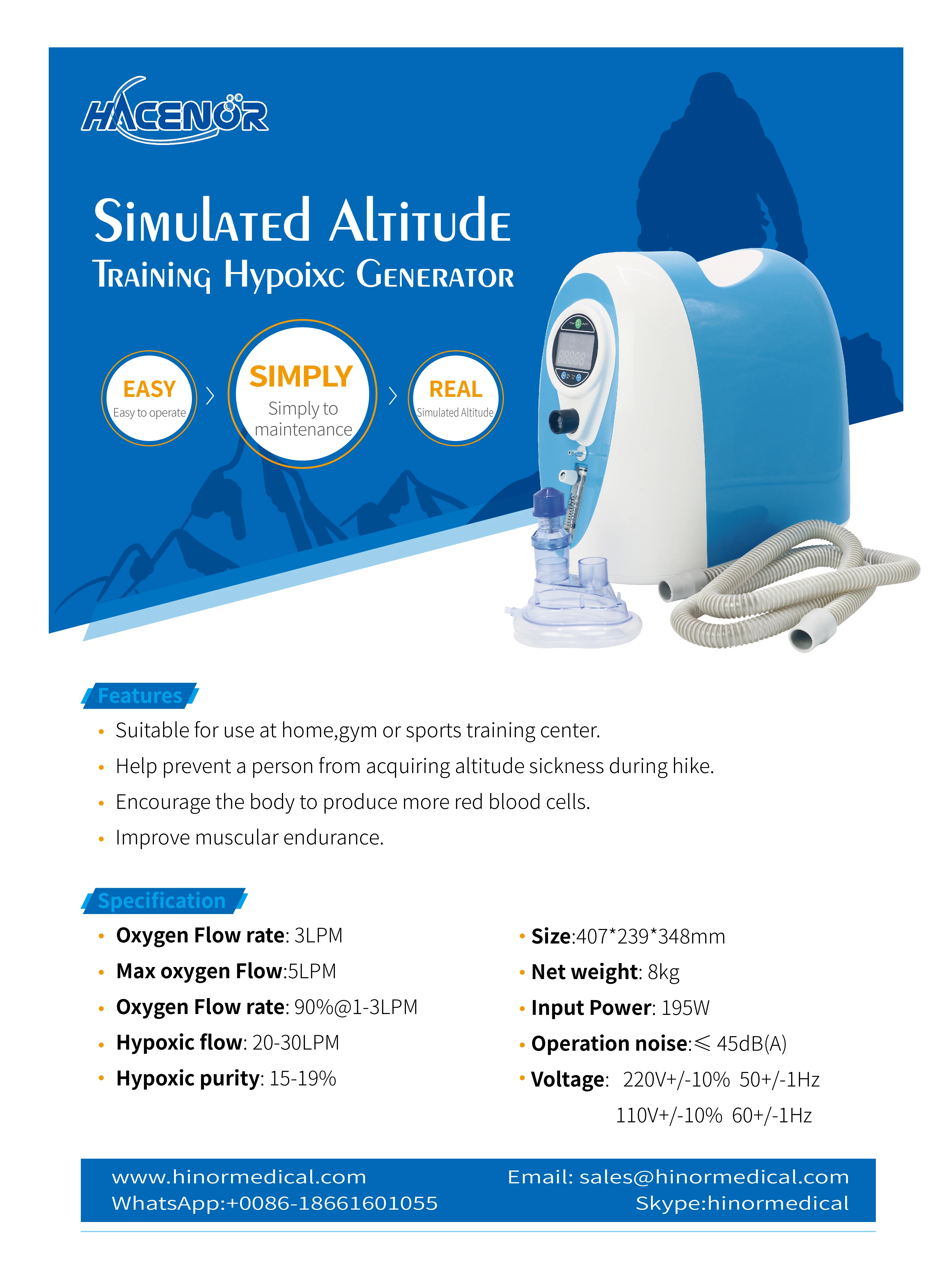 Hacenor 9% Purity EWOT System Hypoxic Training Generator Physical Equipment Simulate Altitude Hypoxic Generator Athlete Use