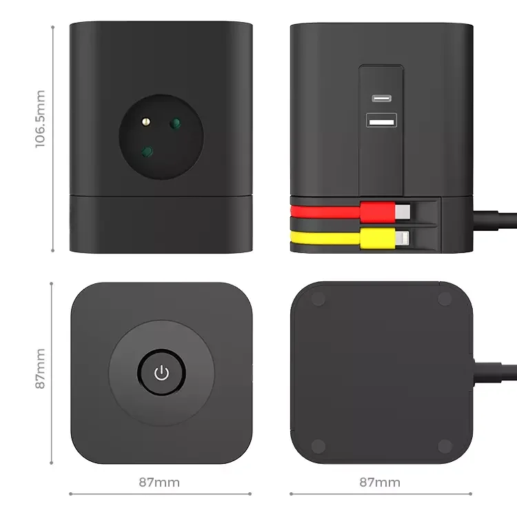 Compact and Portable French Multiple Socket Power Cube Socket for Home Office With USB and Charging Cable