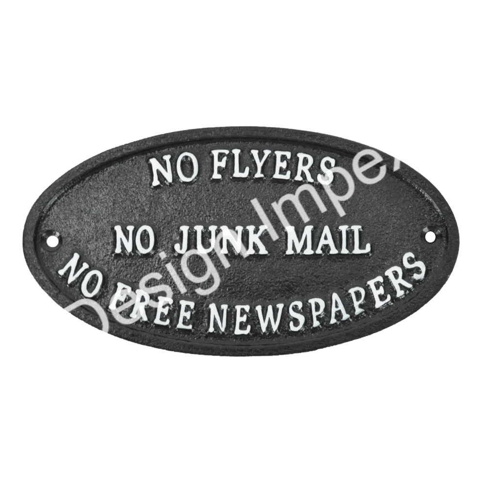 No Flyers No Junk Mail No Free Newspapers General Sign Oval Shape Cast Aluminum Handcrafts Custom Wall Plaque Metal Wall Sign