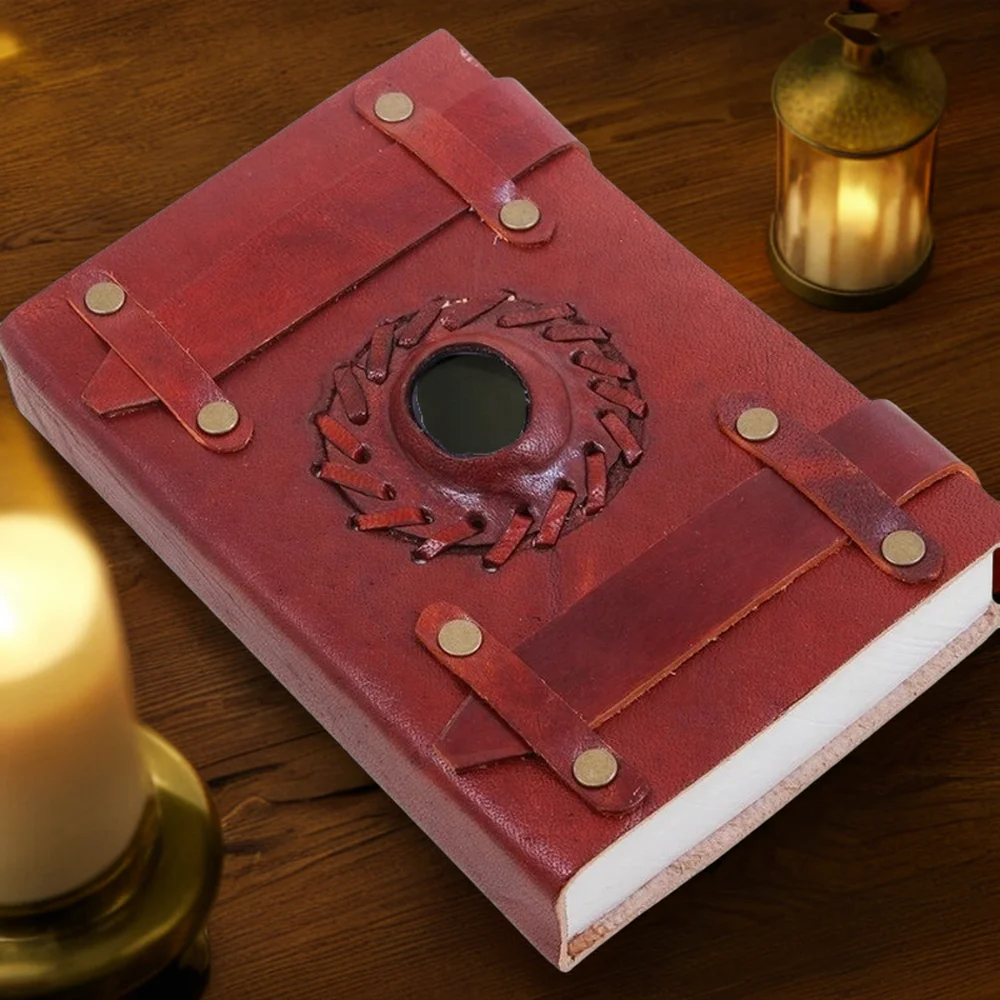 Vintage Double Belt genuine leather hand made Leather Journal with cotton paper With Stone for gifting him or her