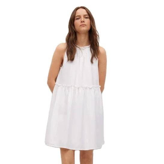 Dropshipping OEM 100% Cotton Designer Crew Neck Sleeveless Fashion Casual Short Dress for Women