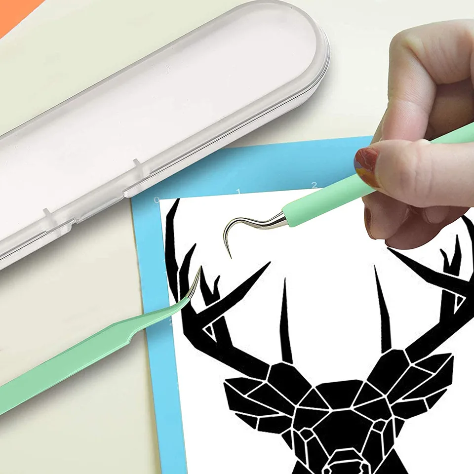 Craft Adhesive Vinyl Tool 2 Pieces Stainless Steel Precision with Case Weeding Paper Craft Tool Kit for Silhouettes Cameos